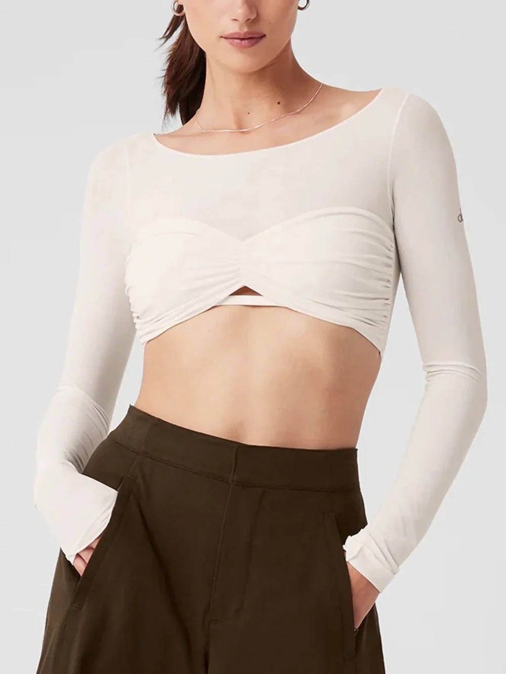 Alo Yoga Mesh Sheer Illusion Cropped Long Sleeve - Ivory